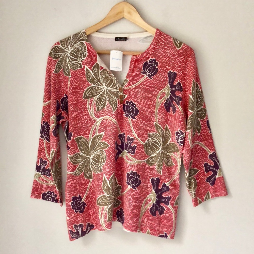 J. McLaughlin Red Marcy Printed Henley